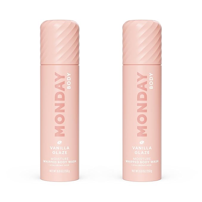 MONDAY HAIRCARE MOISTURE Whipped Body Wash in Vanilla Glaze Scent with Hyaluronic Acid for All Skin Types, 8.8 oz(Pack of 2)