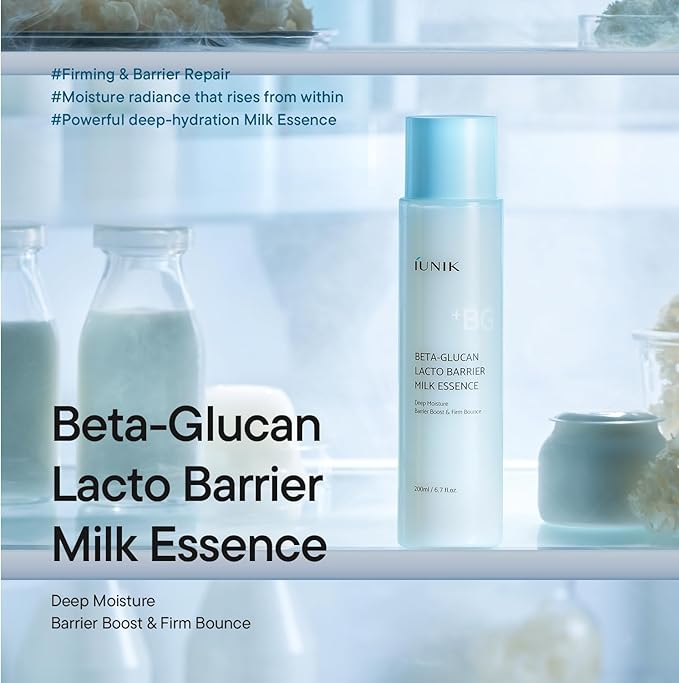 IUNIK Beta-Glucan Barrier Milky Toner Essence – Beta-Glucan & 7 Types of Peptides Milky Toner for Deep Hydration & Skin Barrier Care, Korean Skincare for Sensitive & Dry Skin, 200ml / 6.7 fl oz