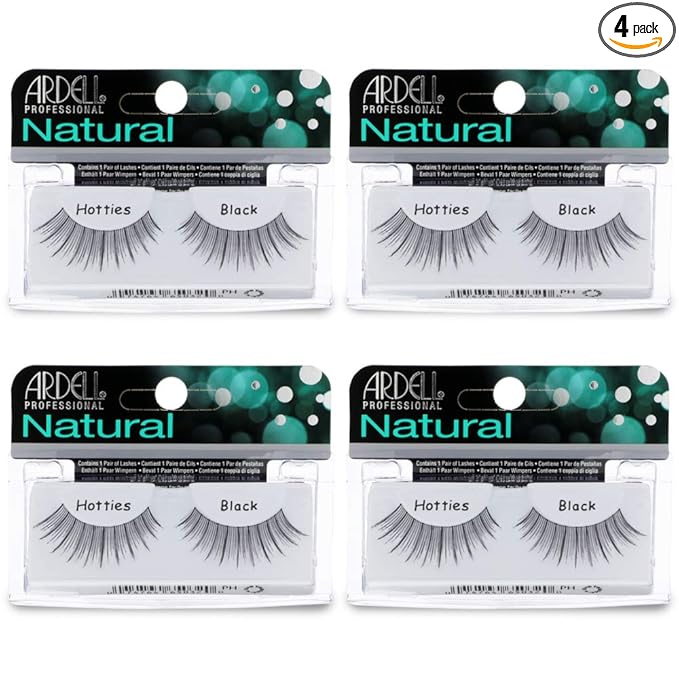 Ardell Natural False Eyelashes Hotties - Black, Lightweight, Comfortable Strip Lashes, Reusable, 4 Pack
