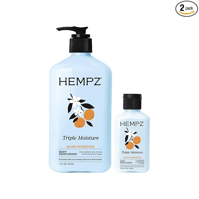 Hempz Triple Moisture Body Moisturizer 17 Oz & Whipped Body Creme with Hemp Seed Oil for 24-Hour Hydration