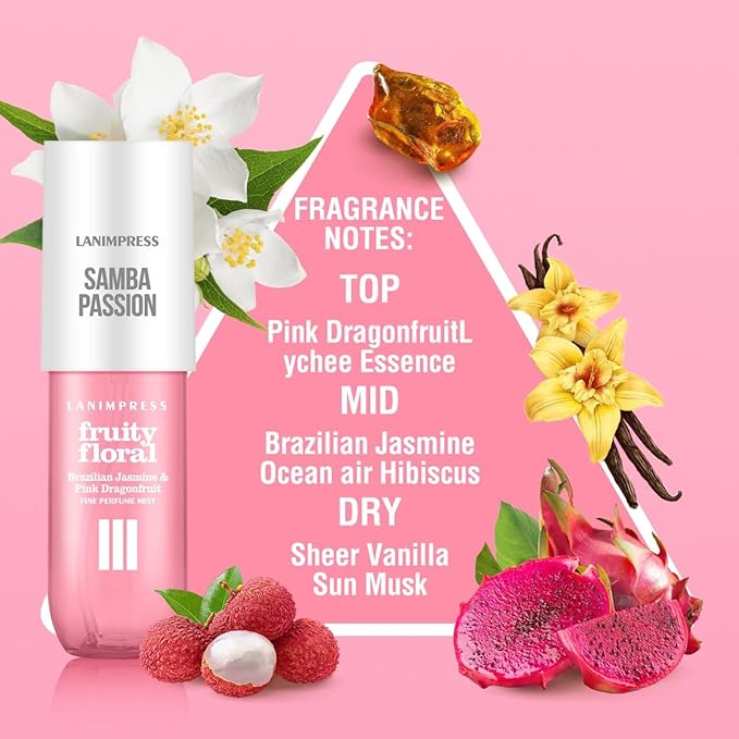 2 Pack 6 fl oz Hair Mist and Body Spray for Women（Eau De Parfum）,Fruity Floral Perfume No.3，With Notes of Brazilian Jasmine,Pink Dragonfruit