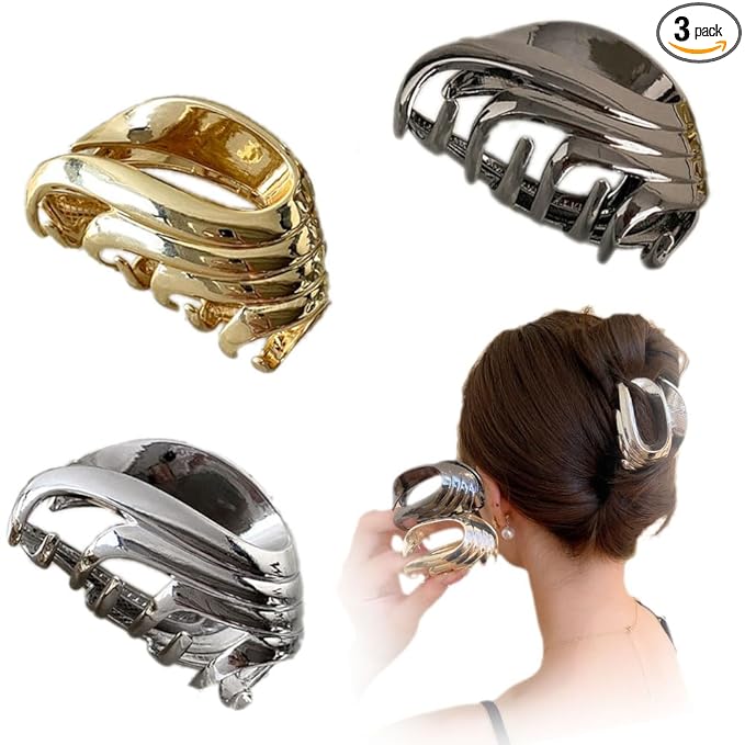 BeeGift 3Pcs Hair Clips,Three 3 Colors Of Metal Hair Clips, 4Inch Exquisite Geometry Designs Hair Jaw Clips Fashion Style Hair Clips For Hair Accessories For Women Girls Gift