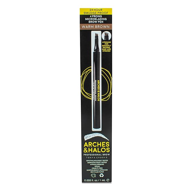 Arches & Halos Microblading Brow Shaping Pen - Fuller, More Defined Brow - Long-lasting, Smudge Resistant, Rich Color - Vegan and Cruelty Free Makeup - Warm Brown - 0.033 fl oz