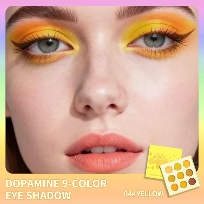 Yellow Gold Matte Shimmer Eyeshadow Palette, 9 Color High Pigment Blendable Long-Lasting Travel Size Eye Shadow Makeup for Older Women, Sombras para ojos, Daily Looks, Vegan & Cruelty-Free 04#