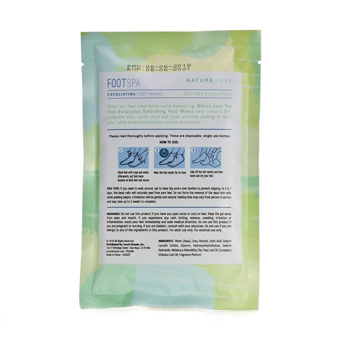 Nature Love Exfoliating Foot Mask | Tea Tree Eucalyptus | Lactic Acid and Urea | Gently Exfoliates and Removes Dead Skin | Paraben Free (3 Pairs)