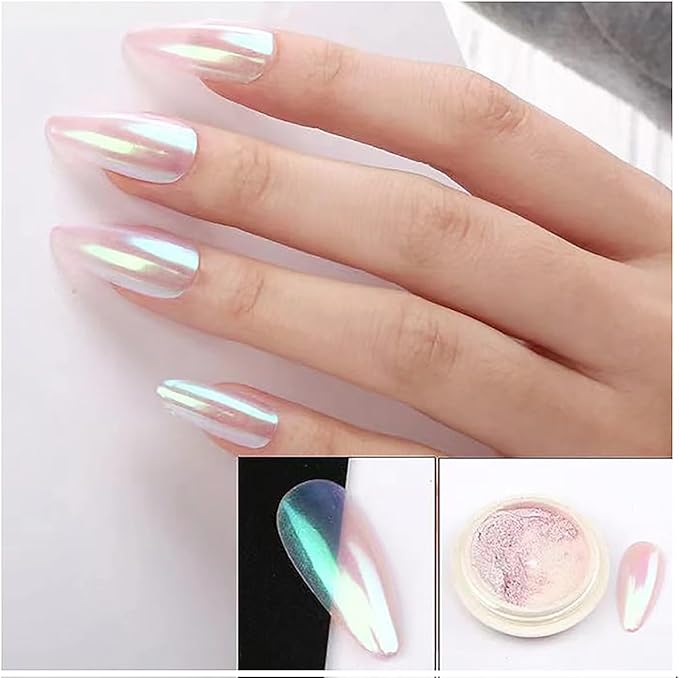 6 Colors Mermaid Chrome Nail Powder, Aurora Iridescent Pearl Art, Mirror Effect Pigment for Gel Polish, Glitter, Supplies for Women, Decoration, Design