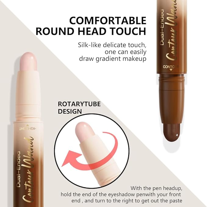 FeiCuiYun Dual-Ended 2-in-1 Cream Contour & Highlighter Stick Makeup For Face & Body – Waterproof, Long-Lasting, Suitable for All Skin Tones, 03#Darker Nude + Light Pink