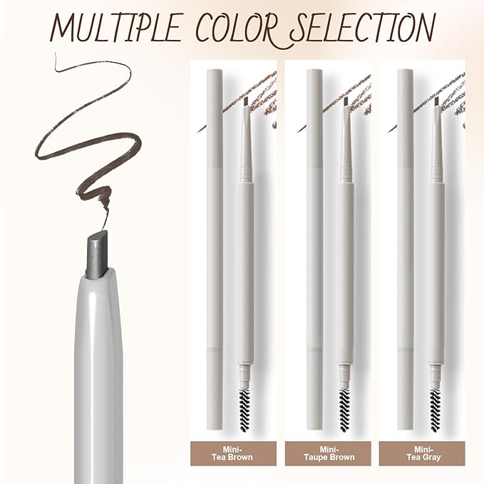 Eyebrow Pencil, Retractable Definer with Dual Brush, Ultra-Fine Tip for Precise Brow Makeup, Waterproof Gel Formula, Natural Hair-Like Strokes, Enhance Beauty (Tea Brown, Mini)