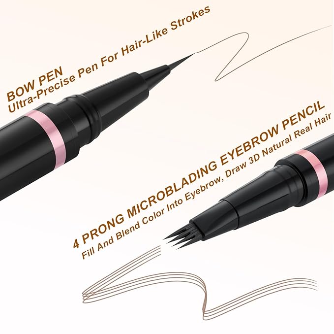 Eyebrow Pencil, 2-in-1 Waterproof Eyebrow Pen with 4 Tip Brow Pen and Ultra-Precise Brow Pencil, with Dual-ended Eyebrow Brush, Eyebrow Makeup for Natural Looking Eyebrows - Brown