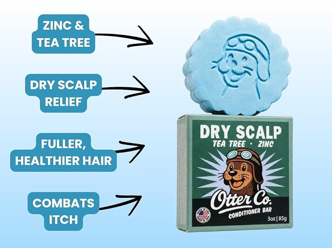 Otter co. Tea Tree Conditioner Bar for Dry, Itchy, Flaky Scalp – Soothe and Hydrate – Zinc, Apple Cider Vinegar, Moisturizing Bar Conditioner – Vegan, Natural, Sulfate Free – All Hair Types, USA Made