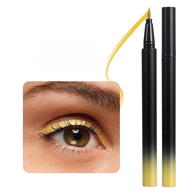 SAUBZEAN Metallic Liquid Eyeliner, Waterproof & Smudge-Proof Shimmer Eye Liner with Precision Brush, Long-Lasting Bold Color, Quick-Dry & Easy Removal, for Winged Makeup, Gold