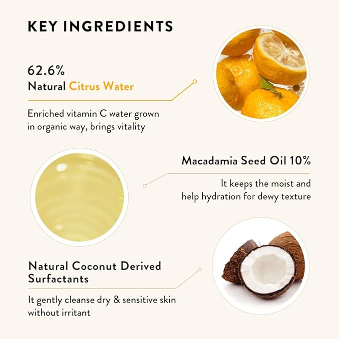 SIORIS Vegan Milk Cleanser, Hydrating Face Wash with Natural Citrus Water, Macadamia Seed Oil, Gentle Daily Facial Cleanser for Dry & Sensitive Skin, Korean Skincare – Citrus, 6.76 fl oz