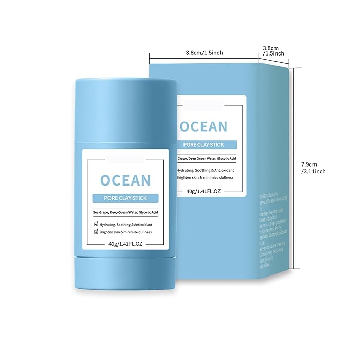 Clay Mask Stick, Deep pore Cleansing, Exfoliator Blackhead Remover Pore Cleanser Gentle Exfoliation Skin Brightening, Hydrating & Moisturizing Face Mud Mask for All Skin Types, Men & Women (Blue)