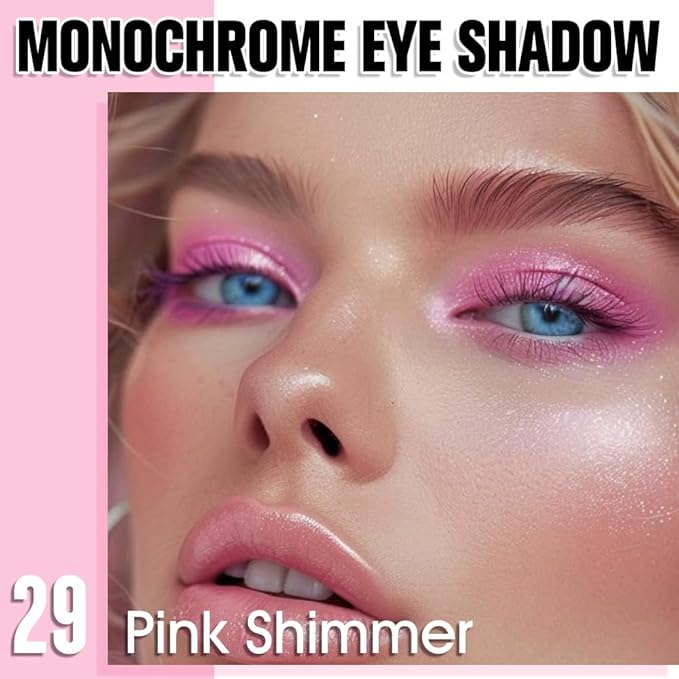 WanTuoluo Pink Shimmer Eyeshadow Palette for Women, Single Monochrome Eye Shadow Makeup, Shiny Pressed Powder, Blendable Natural sombras para ojos, Holographic,Vegan,Travel -29