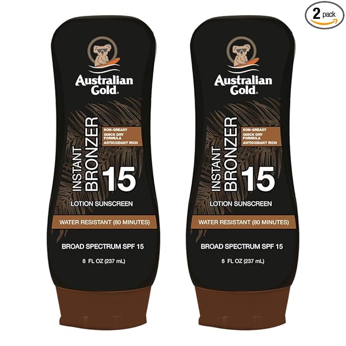 Australian Gold SPF 15 Lotion Bronzer, Twin Pack, 8 FL Oz (Pack of 2)
