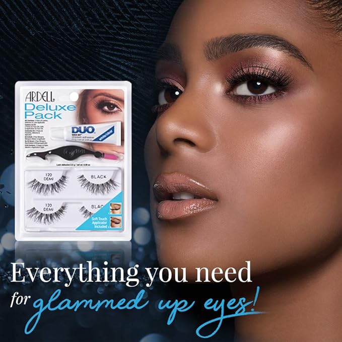 Ardell False Eyelashes Deluxe Pack, #120 Demi - Black, Lightweight Natural Look, Strip Lashes with Duo Lash Adhesive & Applicator, 2 Pairs x 2 Packs