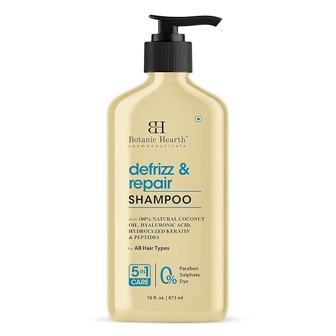 Botanic Hearth Coconut Oil Shampoo Infused With Hyaluronic Acid, Hydrolyzed Keratin & Peptides | Clarifying Shampoo To Defrizz, Repair & Strengthen Hair | For All Hair Types, 16 Fl Oz