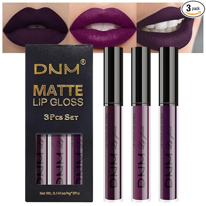 evpct 3Pcs Dark Purple Mauve Plum Maroon Matte Liquid Lipstick Lip Stain Sets for Women Matte+Lipstick Long Lasting Permanent 24 hr Hours Magic Lipstick 24 Hours original Waterproof 22#