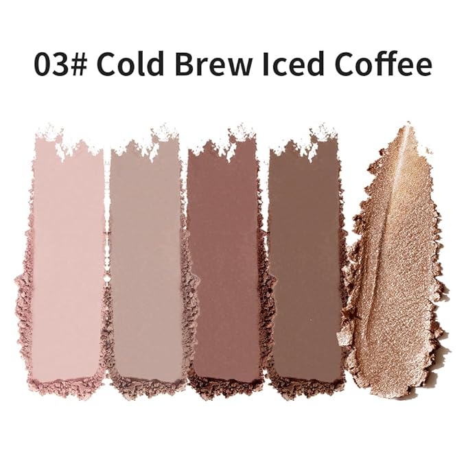Warm Brown Taupe Neutral Matte & Shimmer Eyeshadow, 5 Color Highly Pigmented Blendable Soft Eye Shadow Palette Makeup for Older Women, Long Lasting Mini Travel Size, Suitable for Mature Skin 03#