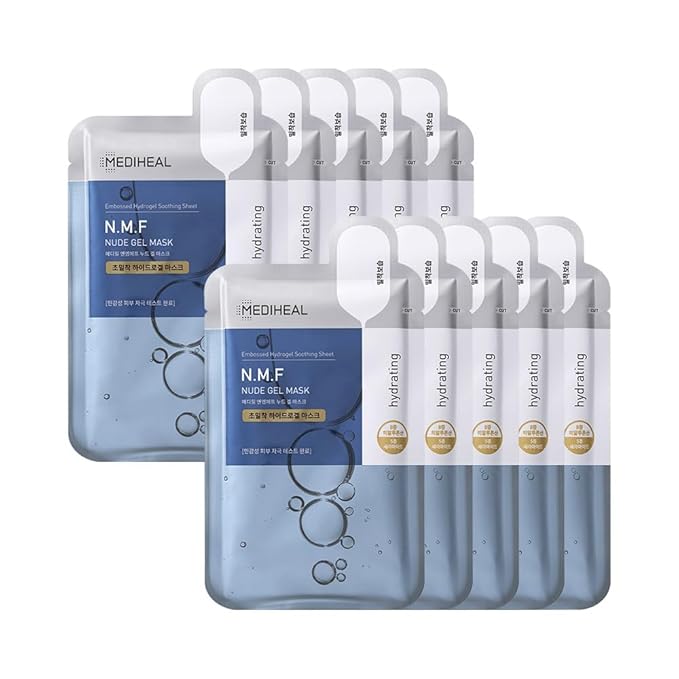 Mediheal NMF Nude Gel Mask 10 Pack Moisturizing Cooling Hydrating Transparent Hydrogel Patent Sheet