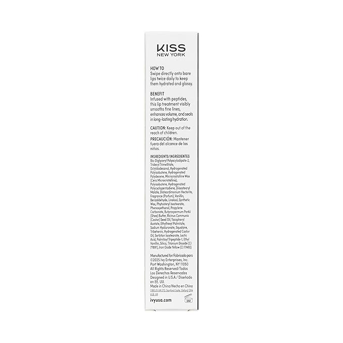 KISS NEW YORK Peptide Lip Treatment, Hydrating & Non-Sticky Tinted Plumping Balm, Shea Butter, Castor Oil & Squalane Reduces Look of Fine Lines, Softer & Fuller Lips with Cooling Metal Tip (Vanilla)