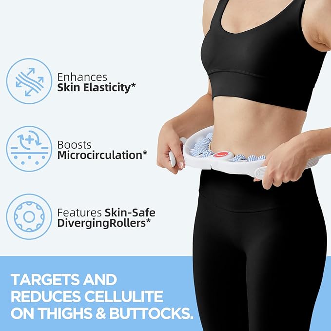 Cellulite Massage Tool, Anti-Cellulite Roller- Lymphatic Drainage Massager - Muscle Roller, Deep Fascia Massage, Dimpled Skin Removal, Legs/Thighs/Buttocks, Smooth Skin (14 Wheel - Blue)