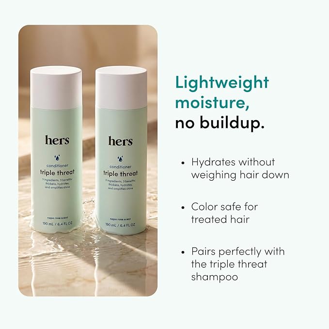 hers Triple Threat Conditioner - Amino Acid, Argan Oil, & Coconut Oil Formula - Moisturizing Conditioner for All Hair Types - Color-Safe & Sulfate-Free - Napa Rose Scent - 6.4 Fl Oz, 2 Pack