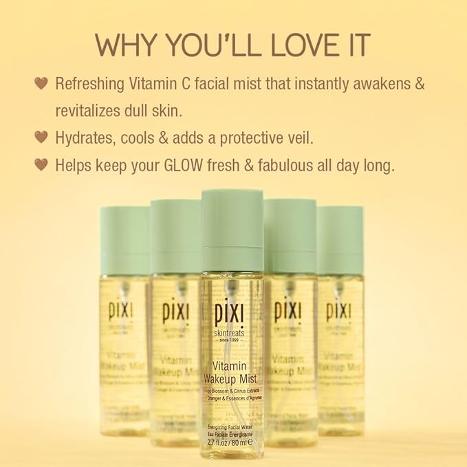 Pixi Vitamin-C Wakeup Mist | Helps Cool, Refresh, and Wake Up Skin | Adds Hydration | Boosting Treatment Toner | 2.7 fl oz / 80ml