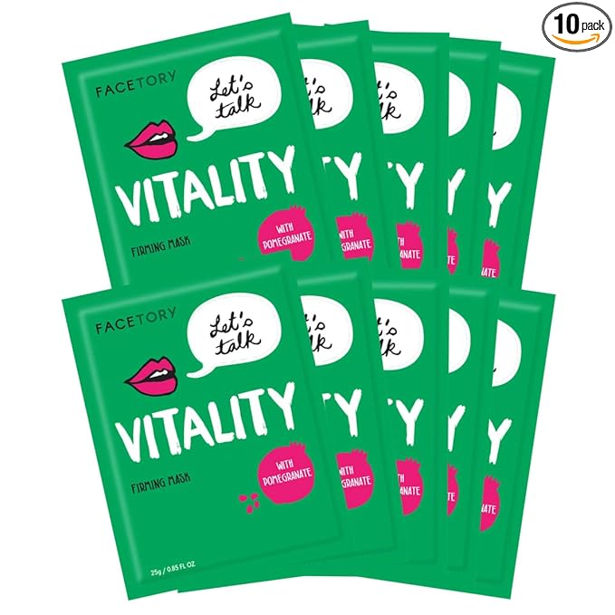 FACETORY K Beauty Face Mask Skin Care - LET'S TALK VITALITY FIRMING Sheet Mask with Pomegranate & Shea Butter | Firming Mask with Antioxidants, Plump & Hydrate (10 Pack)