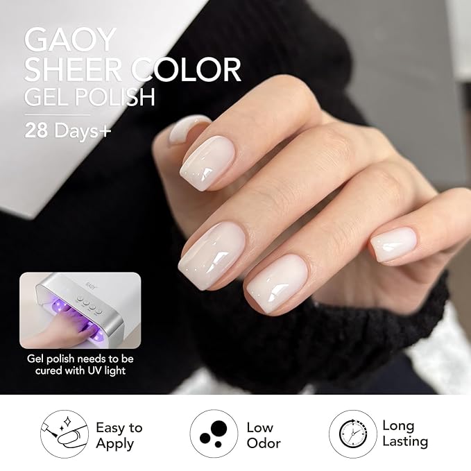 GAOY Milky Jelly Nude Gel Nail Polish Set, 6 Transparent Colors Sheer White Pink Soak Off UV Light Cure Gel Polish Kit for Salon and Nail Art DIY at Home