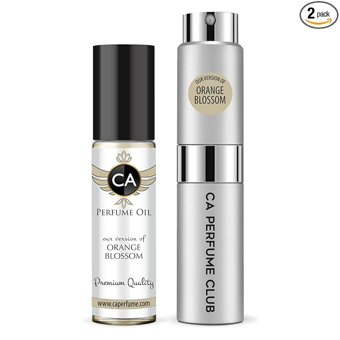 CA Perfume Duo Impression of Orange Blossom For Women And Men Perfume Layering Set Long Lasting Travel Size EDP + Body Oil Roll-On Bottle 0.27 Fl Oz+0.33 Fl Oz