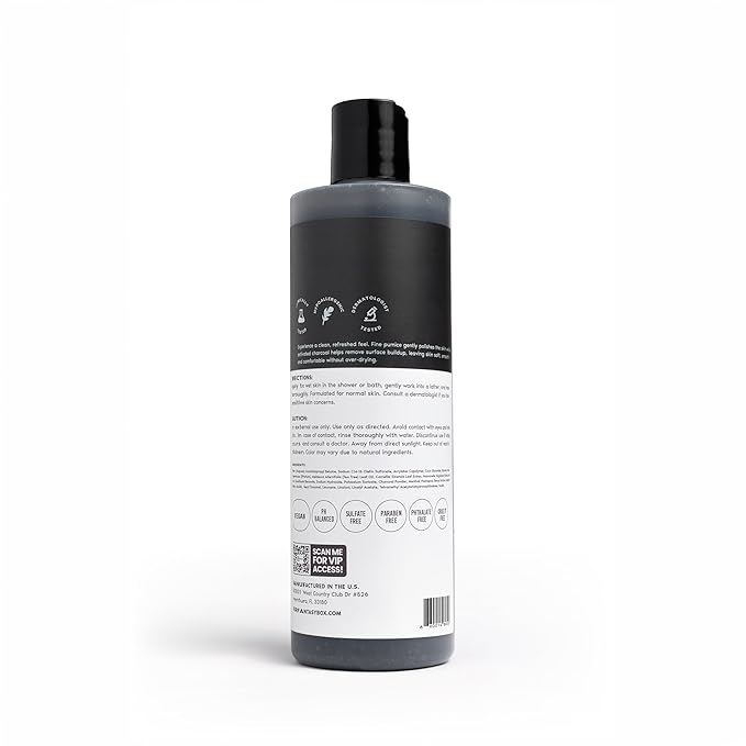 Her Fantasy Box | Charcoal Detox Exfoliating Body Wash – Activated Charcoal & Pumice Deep Cleanser with Tea Tree & Eucalyptus, Refreshing Exfoliation for Smoother Skin, Vegan & pH Balanced (16 oz)