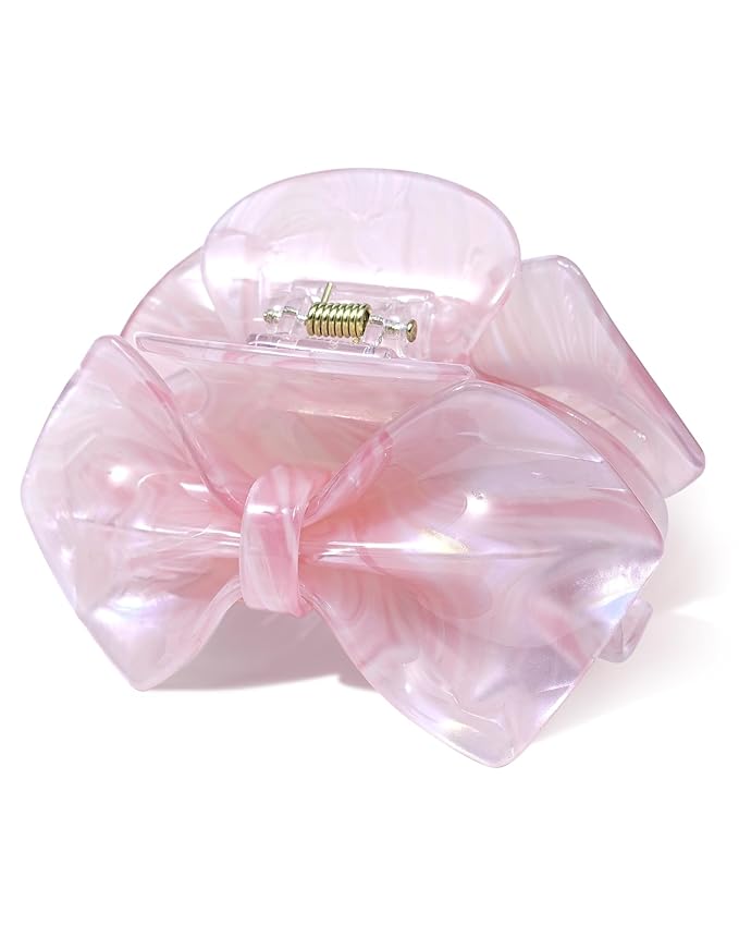 ACECHA Cute Bow Claw Clip - 3.1 Inch Sparkly Hair Claw Clips for Women, Non-slip Hairclips for Thin and Thick, Elegant Hair Accessories for Wedding Prom Party (Pink)
