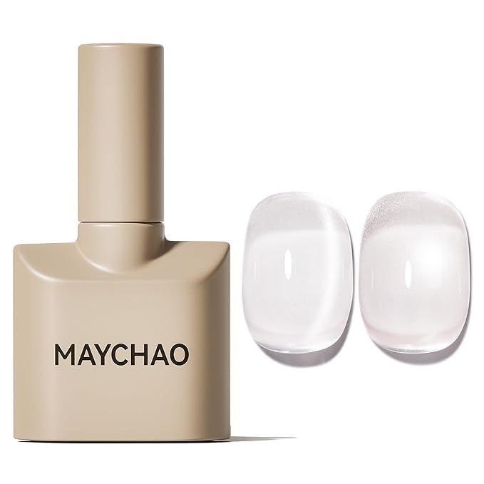 MAYCHAO 15ML Glassy Clear Cat Eye Gel Nail Polish 1Pc Silk Glitter Cat Eye Gel Polish Soak off Holographic Magnetic Nail Polish for Nail Art Manicure Salon DIY at Home, 0.5 OZ