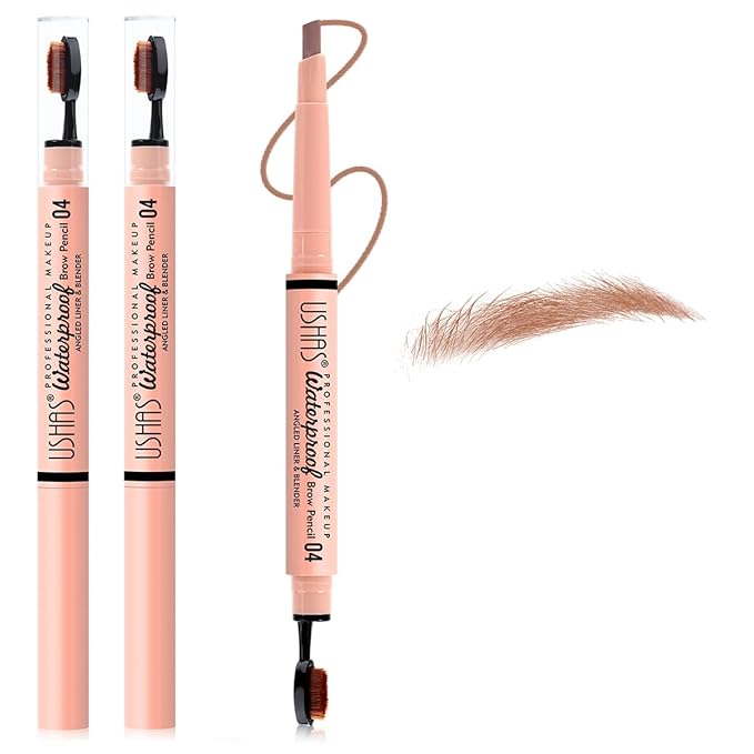 USHAS 2 Pcs Eyebrow Pencil - Eyebrow Pencil with Brush 2-in-1 Dual-Ended EyeBrow Pencils for Women, Eyebrow Makeup Shaper and Filler, Last All-Day and Waterproof (04, Pack of 2)