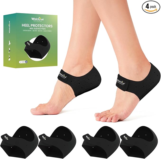 Plantar Fasciitis Gel Heel Protectors - (2 Pairs) Welnove Heel Cups for Women Men Heels Spur Pain Relief - Heel Inserts Pads for Achilles Tendonitis Dry Cracked Heel Support Cushion (Size S)