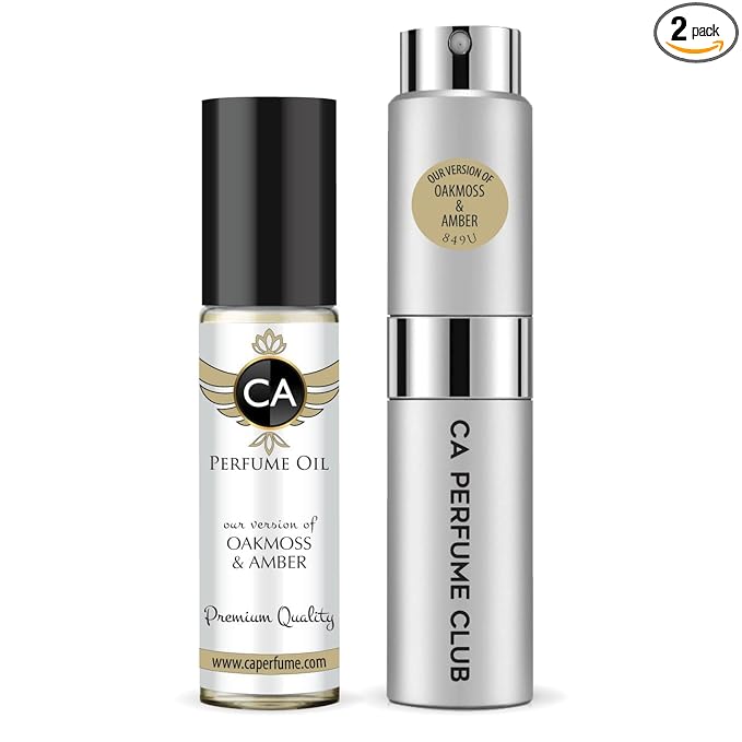 CA Perfume Duo Impression of Oakmoss & Amber For Women And Men Perfume Layering Set Long Lasting Travel Size EDP + Body Oil Roll-On Bottle 0.27 Fl Oz+0.33 Fl Oz