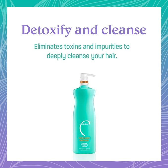 Malibu C Hard Water Wellness Shampoo - Hydrating, Sulfate-Free Hair Care for Hard Water - Removes Minerals and Buildup (33.8 oz)