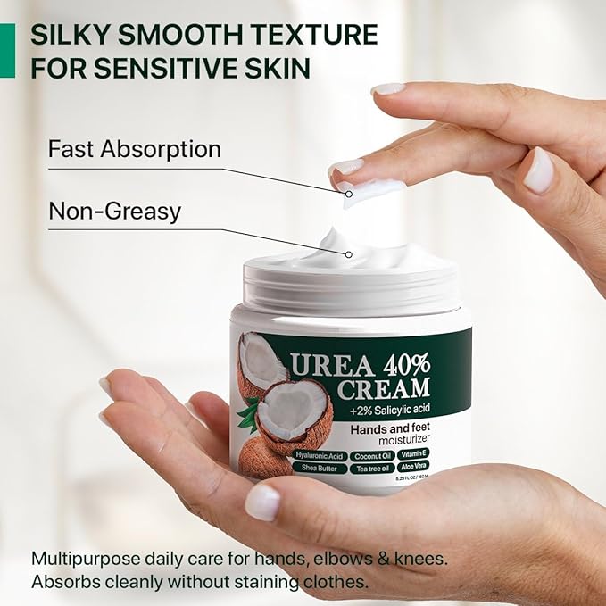 Urea Cream 40 Percent with Salicylic Acid 2% - Maximum Strength Callus Softener - Advanced Hand & Foot Moisturizer for Dry Cracked Heels, Knees, Elbows, Corns & Thick Skin