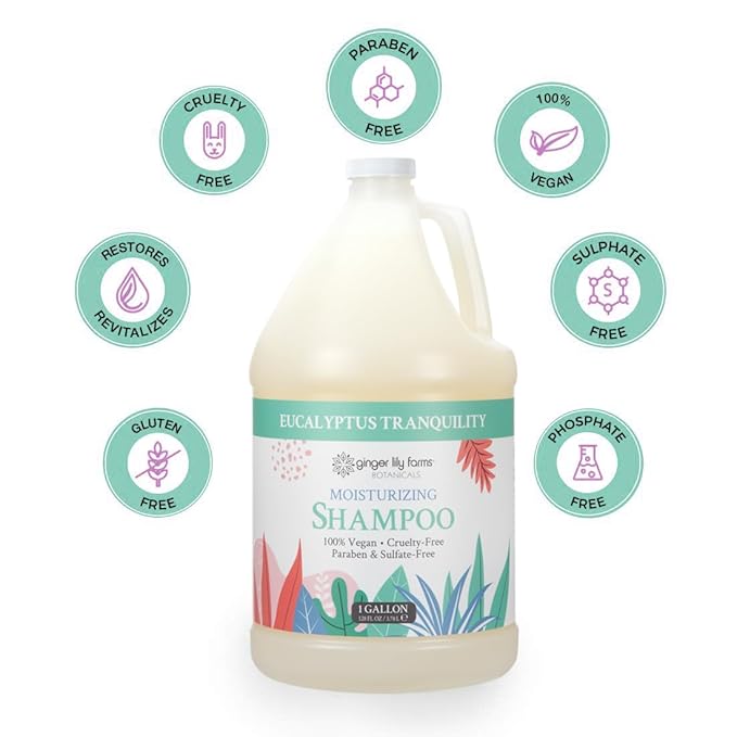 Ginger Lily Farms Botanicals Moisturizing Shampoo for All Hair Types, Eucalyptus Tranquility, 100% Vegan & Cruelty-Free, 1 Gallon (128 fl oz) Refill