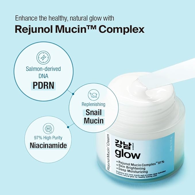 GANGNAM GLOW Rejunol Mucin PDRN Facial Cream 3.7 floz - 91.5% Snail Mucin Moisturizer with Hyaluronic Acid & Panthenol I Korean Skincare I Face Moisturizer for Women | Salmon DNA