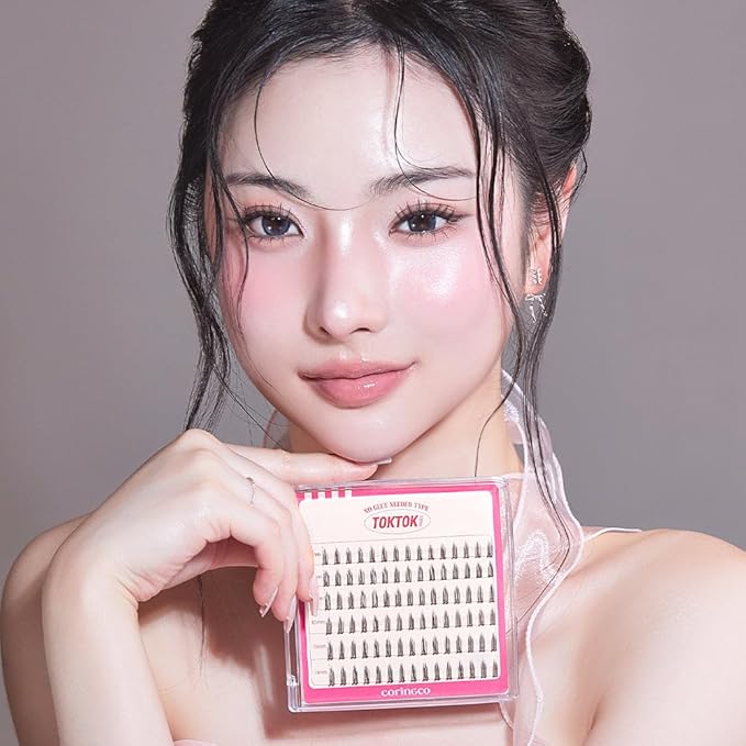 CORINGCO Toktok Hara Light Self Adhesive False Eyelashes, Natural Look, No Glue Needed, Assorted Set of 9/10/11mm, Reusable Lash Clusters Kbeauty - Sharp