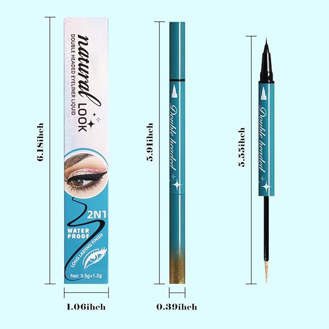 Double-Headed Liquid Sparkling Eyeshadow Eyeliner Pen for Women, Ultra - Fine Tip Glitter Shimmer Liner Shadow for Eye Makeup, High-Pigment Highlighter Brightener Stick,Waterproof Quick - Drying (3#)