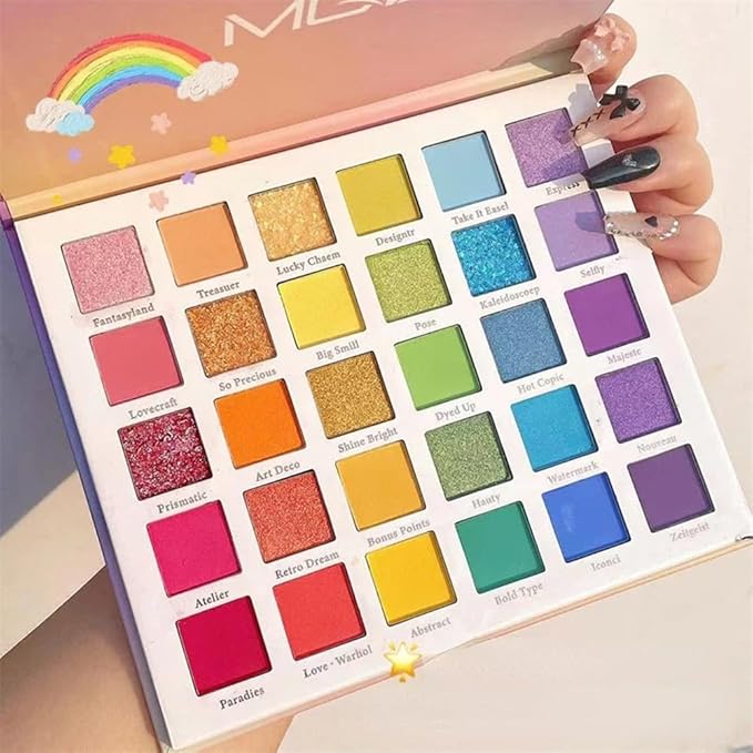 Grospe 30 Color Rainbow Eyeshadow Palette Highly Pigmented Mattes Glitter Shimmers Eye Shadow Palettes Blendable Long Lasting Waterproof Colorful Professional Makeup Palette Gift Set