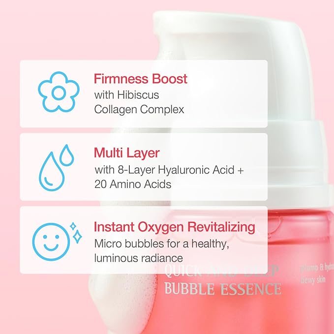 Quick & Deep Bubble Serum, 3 in 1 Skincare Formula – Collagen for Supple, Visibly Radiant Skin – Quick-Absorbing Micro-Bubble Formula – Hydrates Dull Skin in One Step,3.28 fl oz
