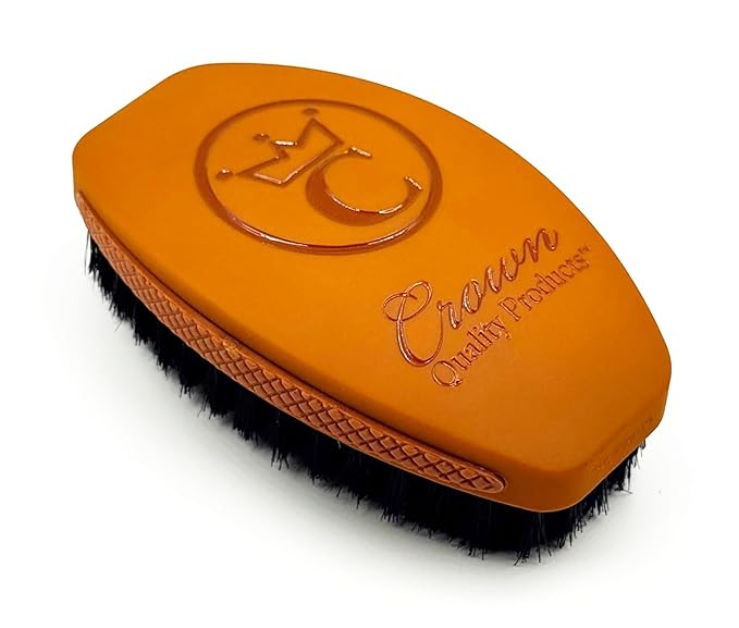 New BUTTERSCOTCH 360 Wave -SOFT- Boar Bristle Hairbrush, Non-Slip Grips, Waterproof Design, Indestructible body, Satin Finish, Debossed Logo - The Ultimate 360 Wave Brush by Crown Quality Products