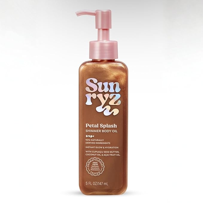 PDC Brands Sunryz Petal Splash Shimmer Body Oil and Fragrance Mist Duo Set, with Cupuaçu Seed Butter, Coconut Oil, and Açaí Fruit Oil, 2 Piece