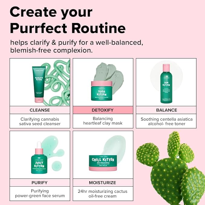 I DEW CARE Heartleaf Clay Mask - Yoga Kitten | Wash-off, For Blemish-prone with Kaolin, Heartleaf, Tea Tree Extract, Home Spa, Korean Skincare, Glass Skin Look, Soothing, Christmas Gifts, 2.5 FL Oz