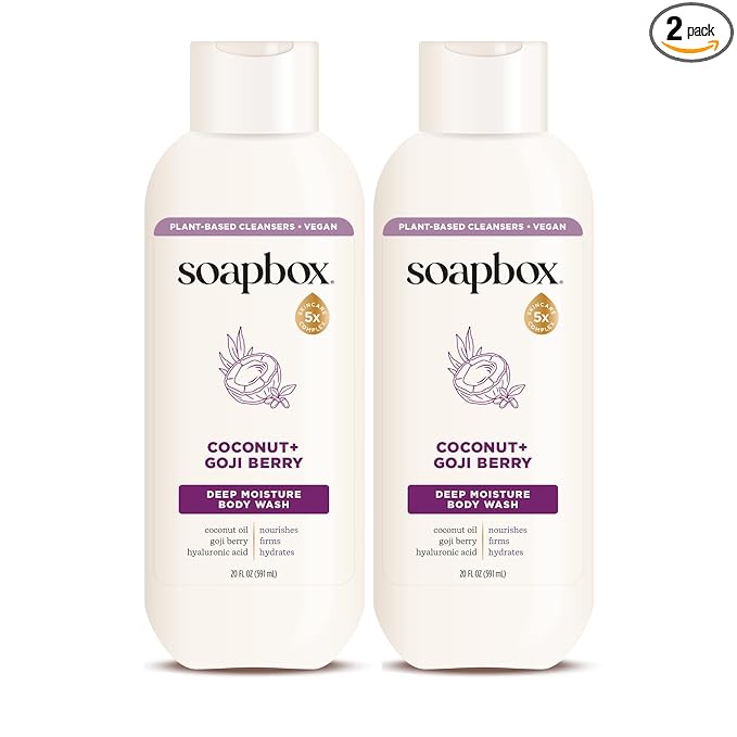 Soapbox Moisturizing Body Wash, Coconut & Goji Berry Shower Gel - Hydrating Natural Body Wash with Shea Butter - Clean Ingredients Free of Harsh Chemicals, Sulfates, Parabens & Silicones - 2 Pack