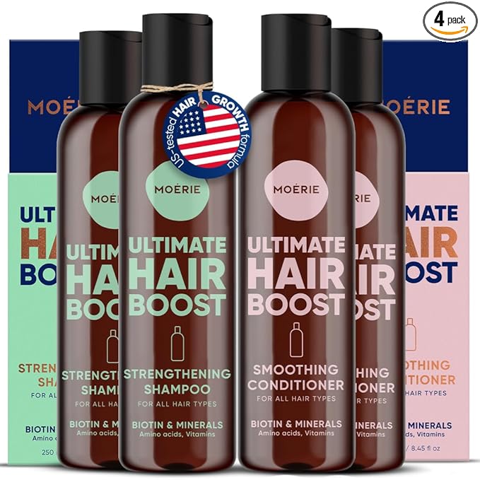Moerie Hair Growth Shampoo and Conditioner for Women and Men, Hair Loss Solution with Biotin and Rosemary, Thickening Shampoo and Conditioner for Thinning Hair – Promotes Regrowth, Double Set